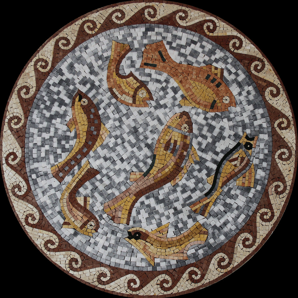 Nautical Ocean Deep Decor Round Medallion Tile Mosaic Marble