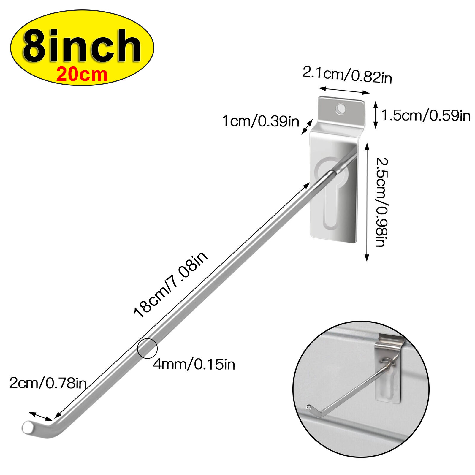 100 Pack 8" 10" Slatwall Hooks Panel Display Hooks Slat Board Peg Accessories