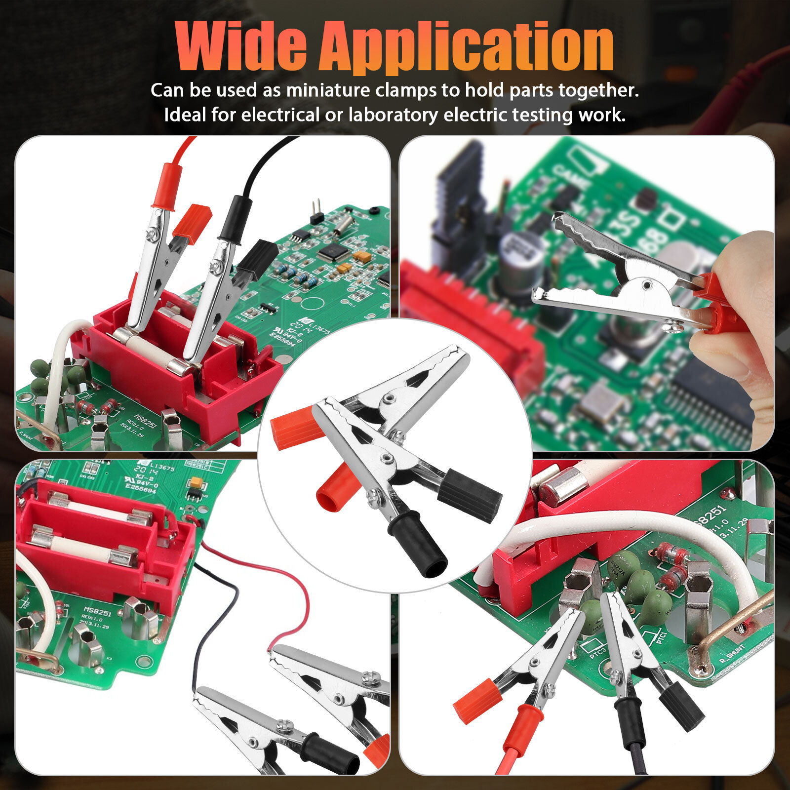 50Pcs Electrical Test Clamps Metal Alligator Clips with Red & Black Handle Bulk