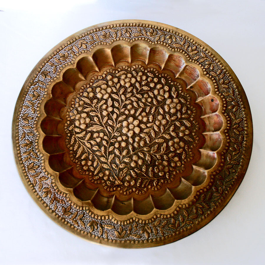 Solid Copper Embossed Patio Bistro Table Wrought Iron Base