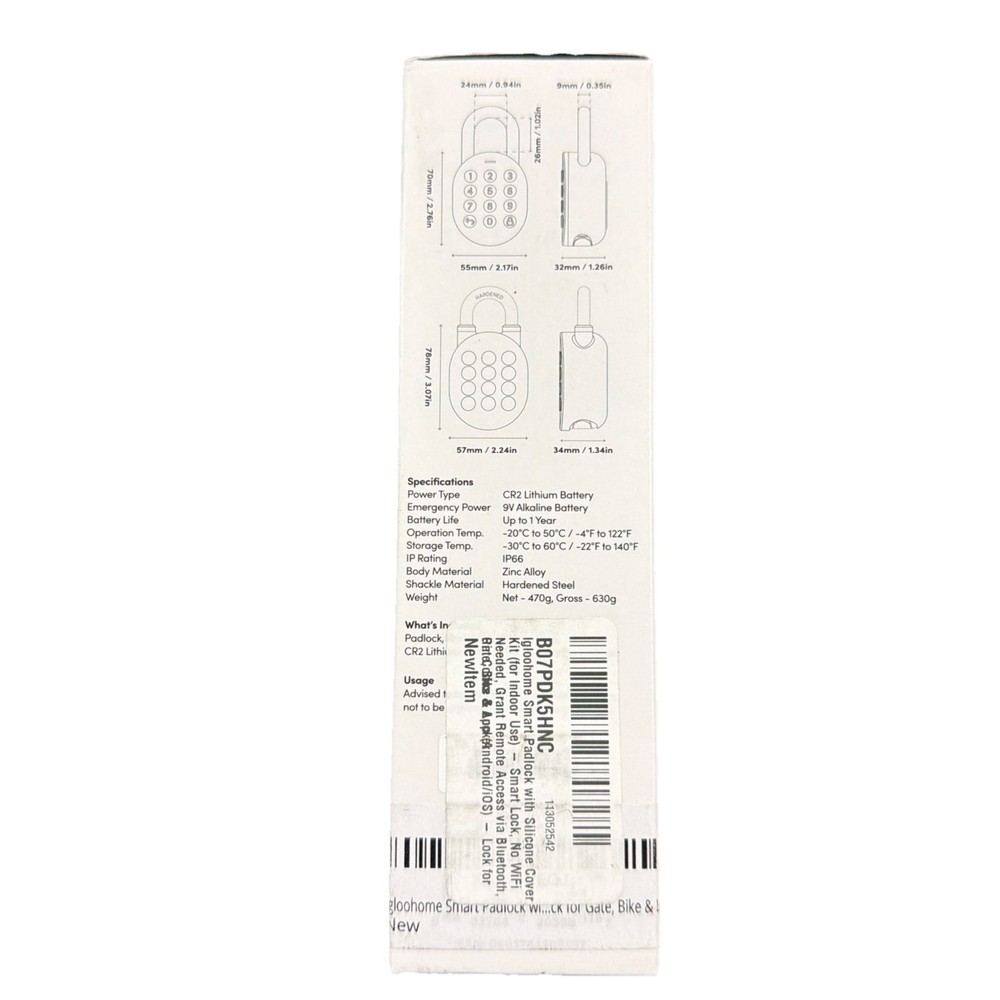 Igloohome Smart Padlock, Smart Lock w/ Case- IOS/Android App Remotely