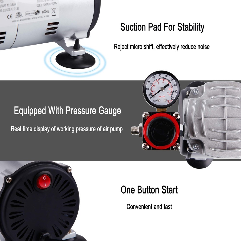 TIMBERTECH Airbrush Compressor AS18-2, Basic Mini Compressor, 4 Bar/Auto Stop