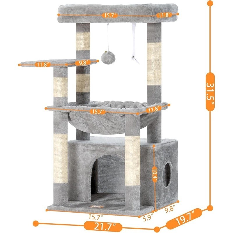 Cat Tree Tower W/ Large Basket Indoor Scratching Post Condo Multi Layer Design
