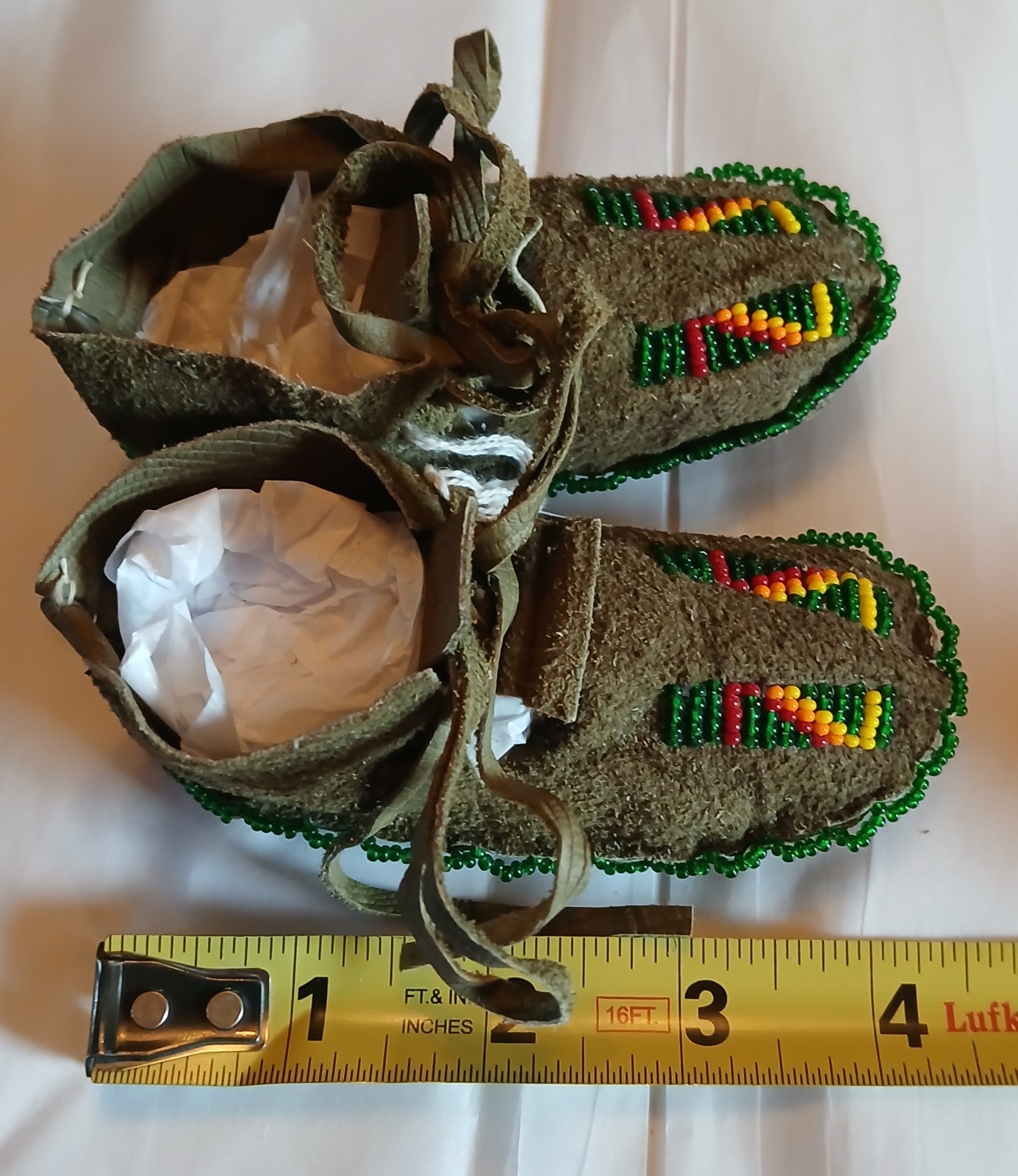 Vintage New Kiowa Green Beaded Baby Moccasins by Maureen Zotigh