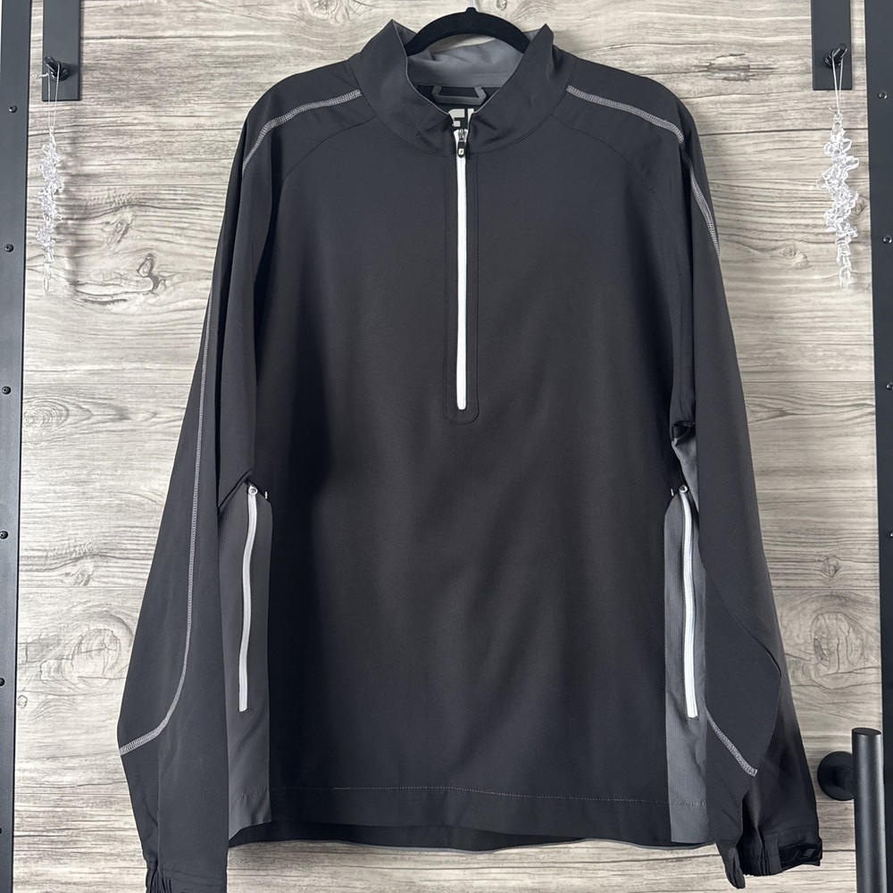 FootJoy Pullover Mens XL 1/4 Zip Lightweight Jacket Performance Golf Black Grey