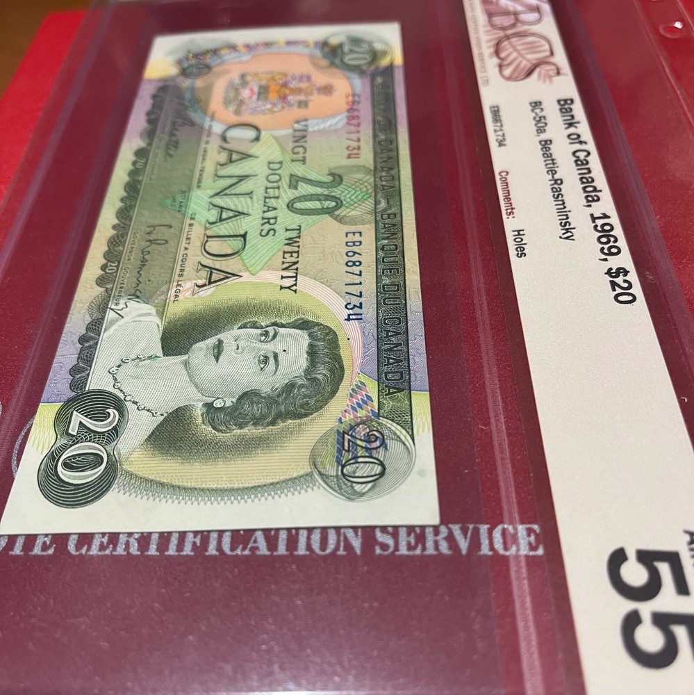 BCS Certification *ALMOST UNC* MISCUT/MIS-ALIGNED $20 1969 BC-50aa