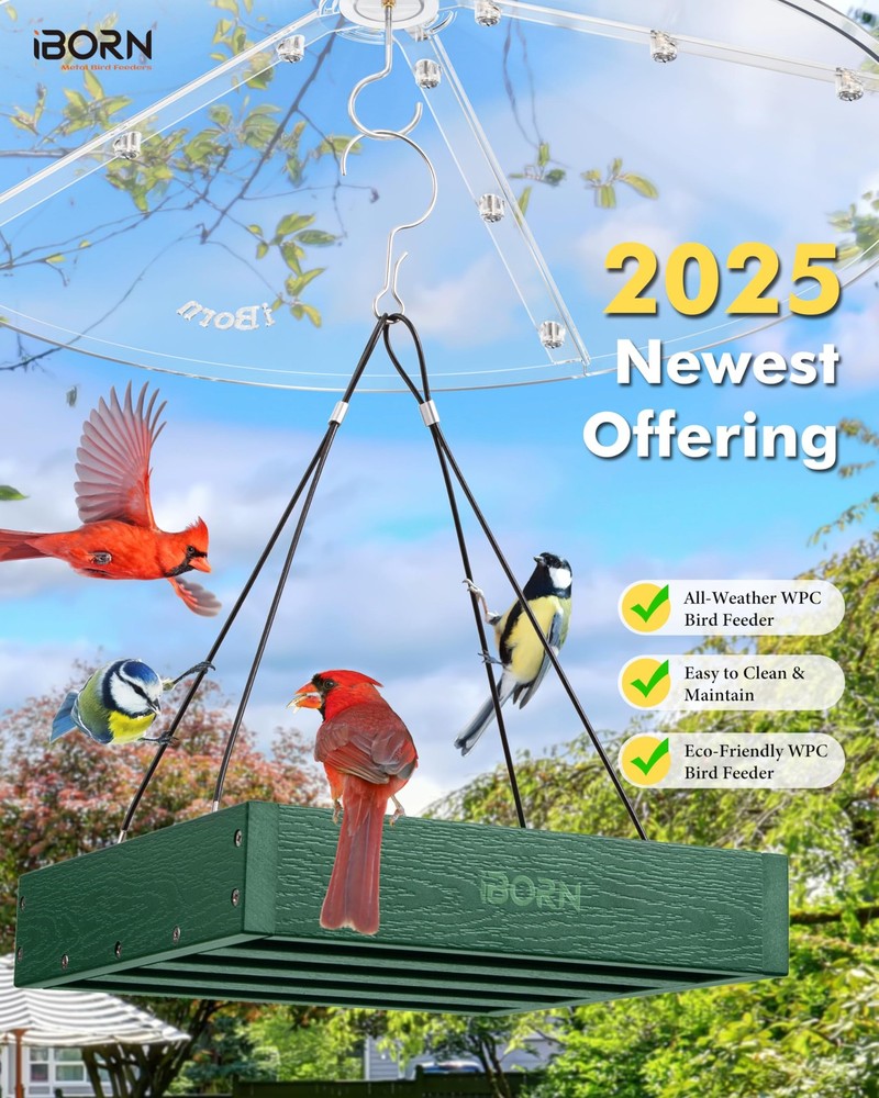 iBorn Platform Bird Feeder Tray Feeders for Green,Replaceable Mesh