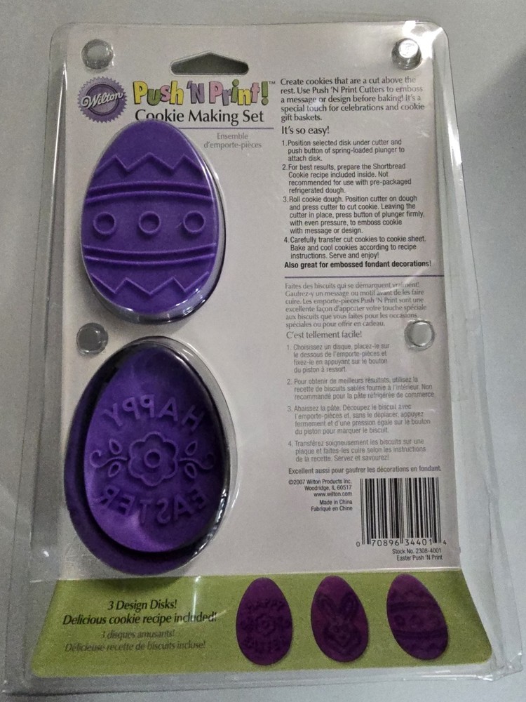 Wilton Easter Egg Push-N-Print Embossed Cookie Making Set 3 Design Disks