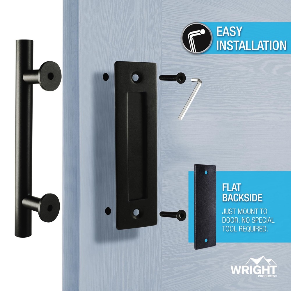 Wright Products Barn Door Pull Handle Set - Matte Black Interior Flush Mount