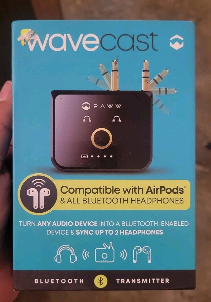 Paww WaveCast Bluetooth 5.0 Audio Transmitter Open Box Dual Headphone 3.5mm