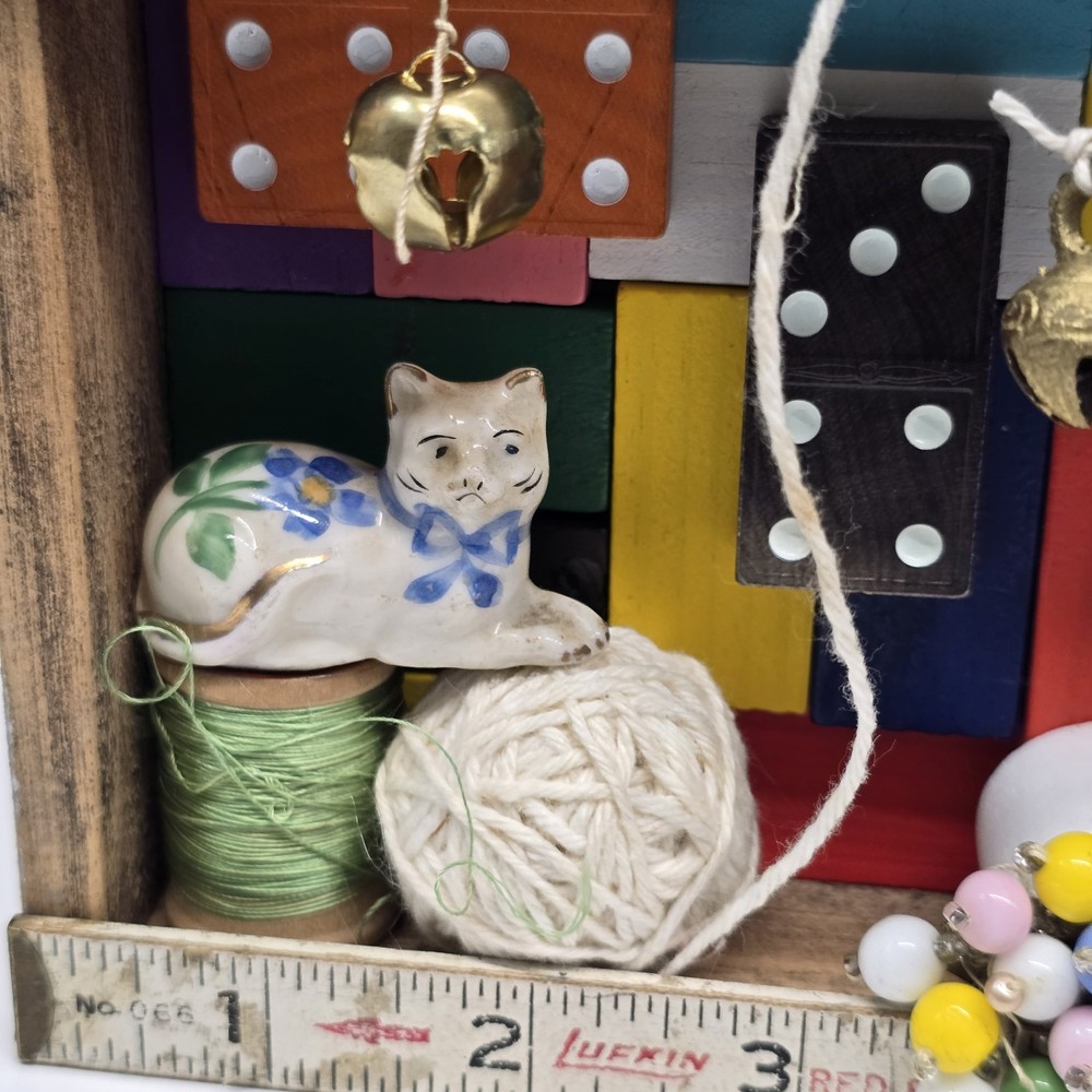 Upcycled Kitty Cat Assemblage Art Shadowbox