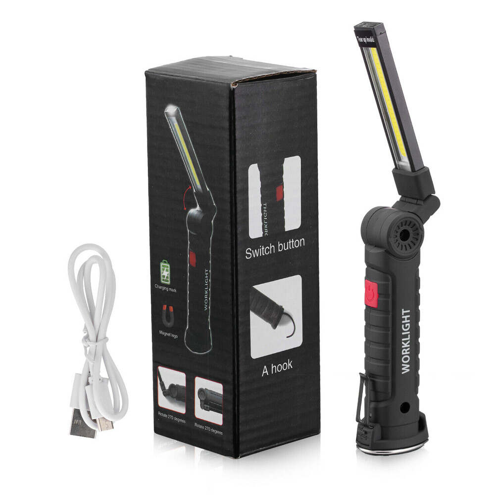2x LED Rechargeable Work Light Magnet Flashlight Folding Torch Inspection Lamp