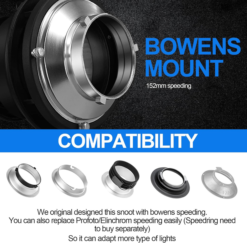 Bowens Mount Optical Snoot Conical, Flash Projector Attachment, Spotlight Snoot