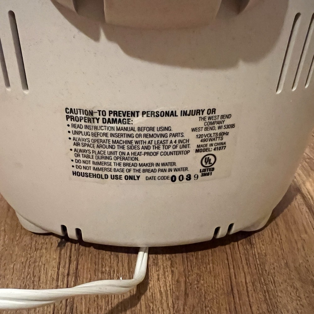 West Bend 41077 Just for Dinner Automatic Bread Maker - Tested And Working