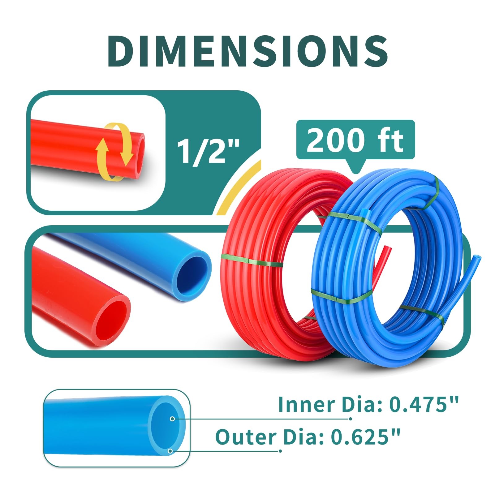 1/2 Inch Blue & Red PEX-B Pipe, 2 x 100 Ft (200 Ft) Pex B Tubing