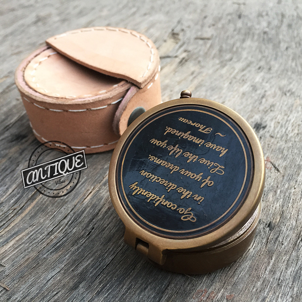Vintage Mini Pocket Compass w/ Case handmade Working Compass with Quote.