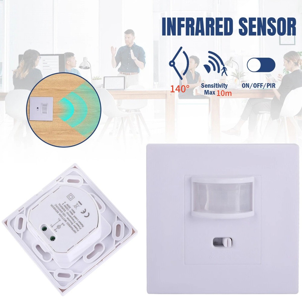 White PIR Motion Sensor Wall Switch AC100-240V for Downlights & Ceiling Lights