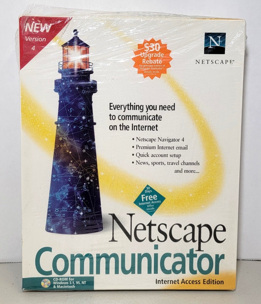 1997 Netscape Communicator Inet Acc Edition 4 PC&Mac CD, Retail Big Box Complete