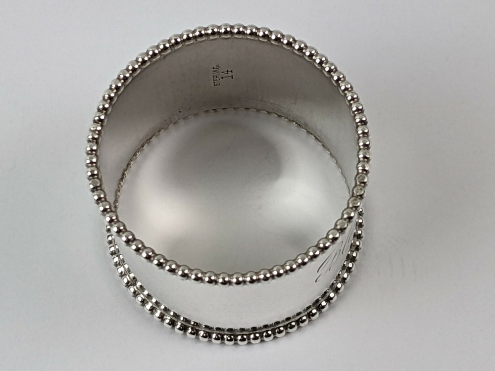 Antique Sterling Silver Napkin Ring Beaded Edge Engraved "BLOSS"
