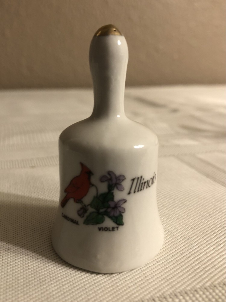Illinois State Flower & Bird Mini Ceramic Bell