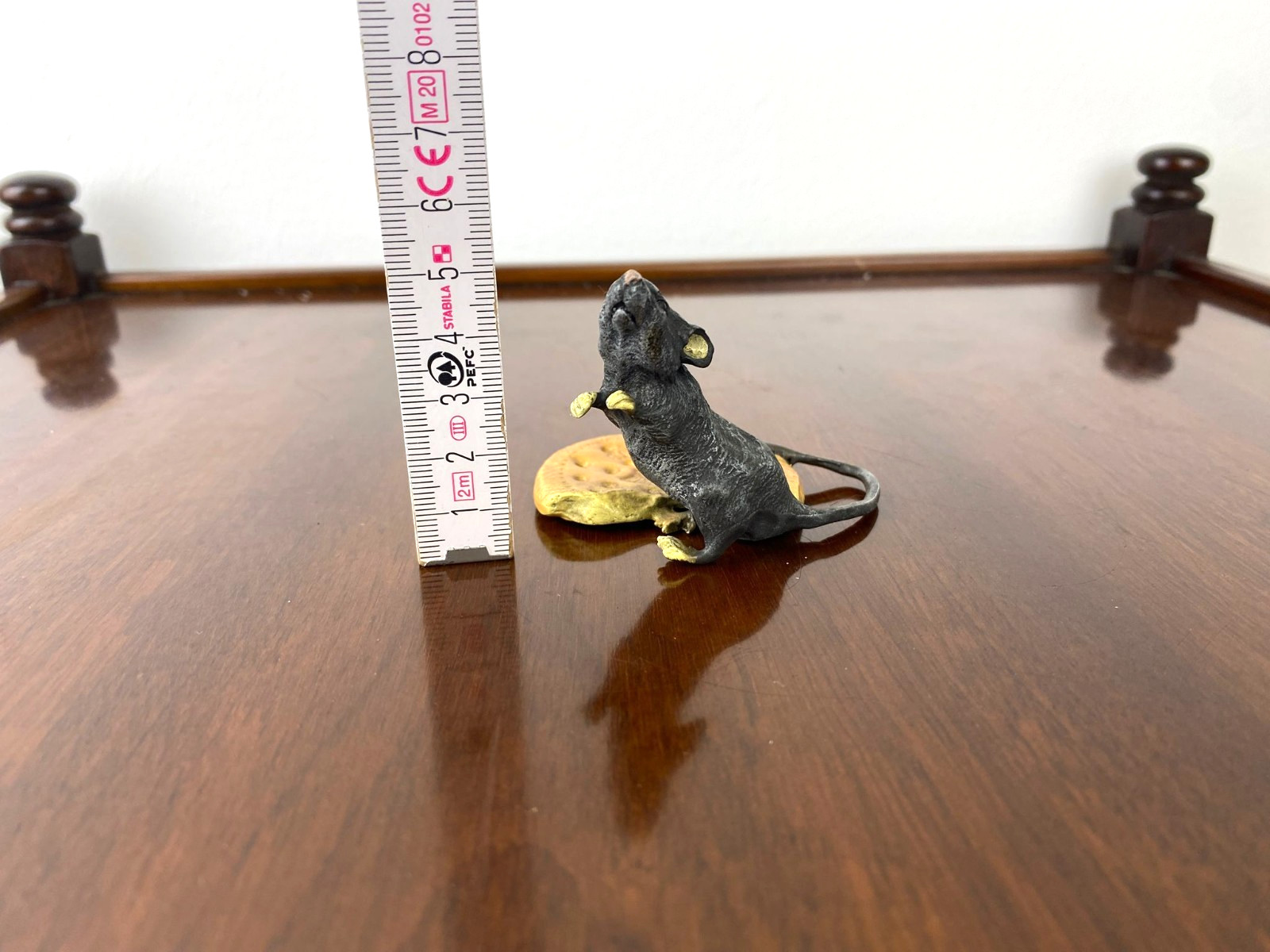 Colored Bronze Sculpture Mouse with Cookie Viennese Style After Franz Bergman