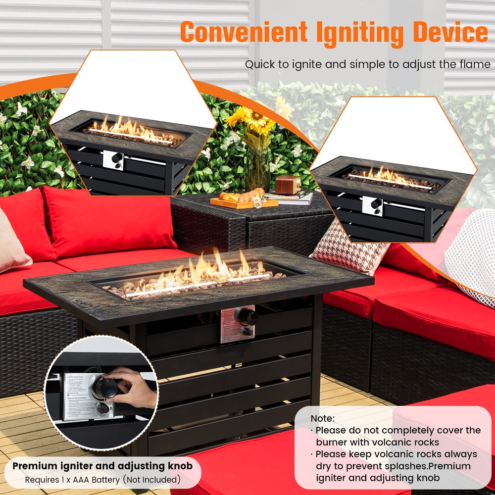 42" Propane Fire Pit Table Rectangular Gas Fire Table w/ 50,000 BTU Heat Output