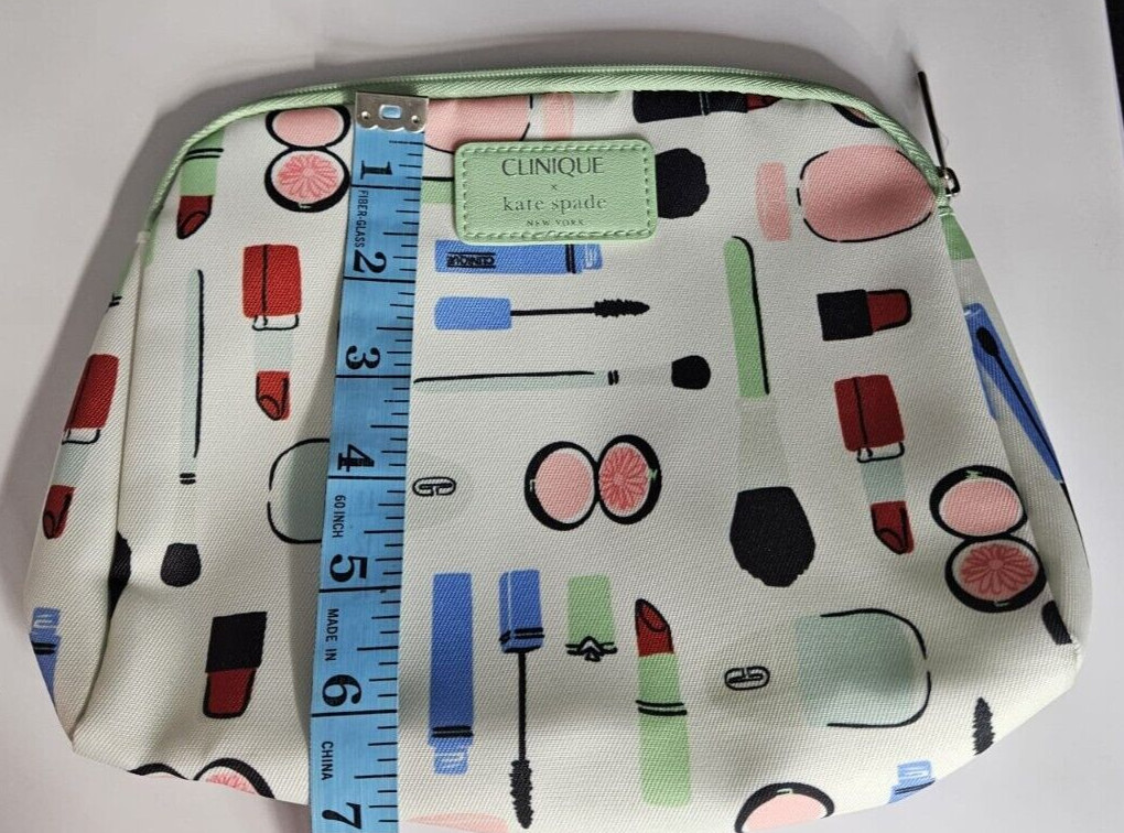 Clinique x Kate Spade Cosmetic Pouch- White/Green - With Zipper - New