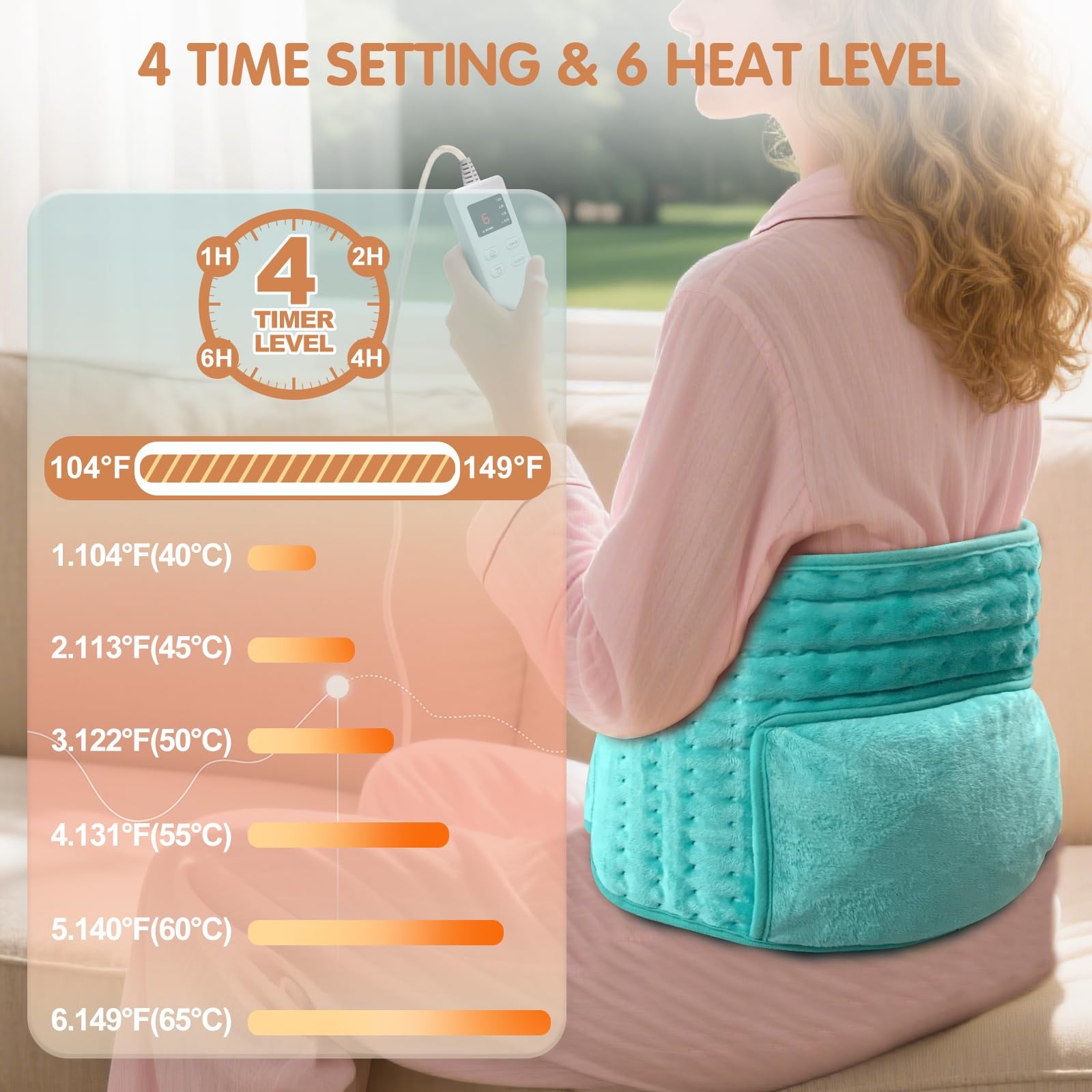 Heating Pad Back Pain Relief Electric Heating Pad for Period Cramps Lower Bac...