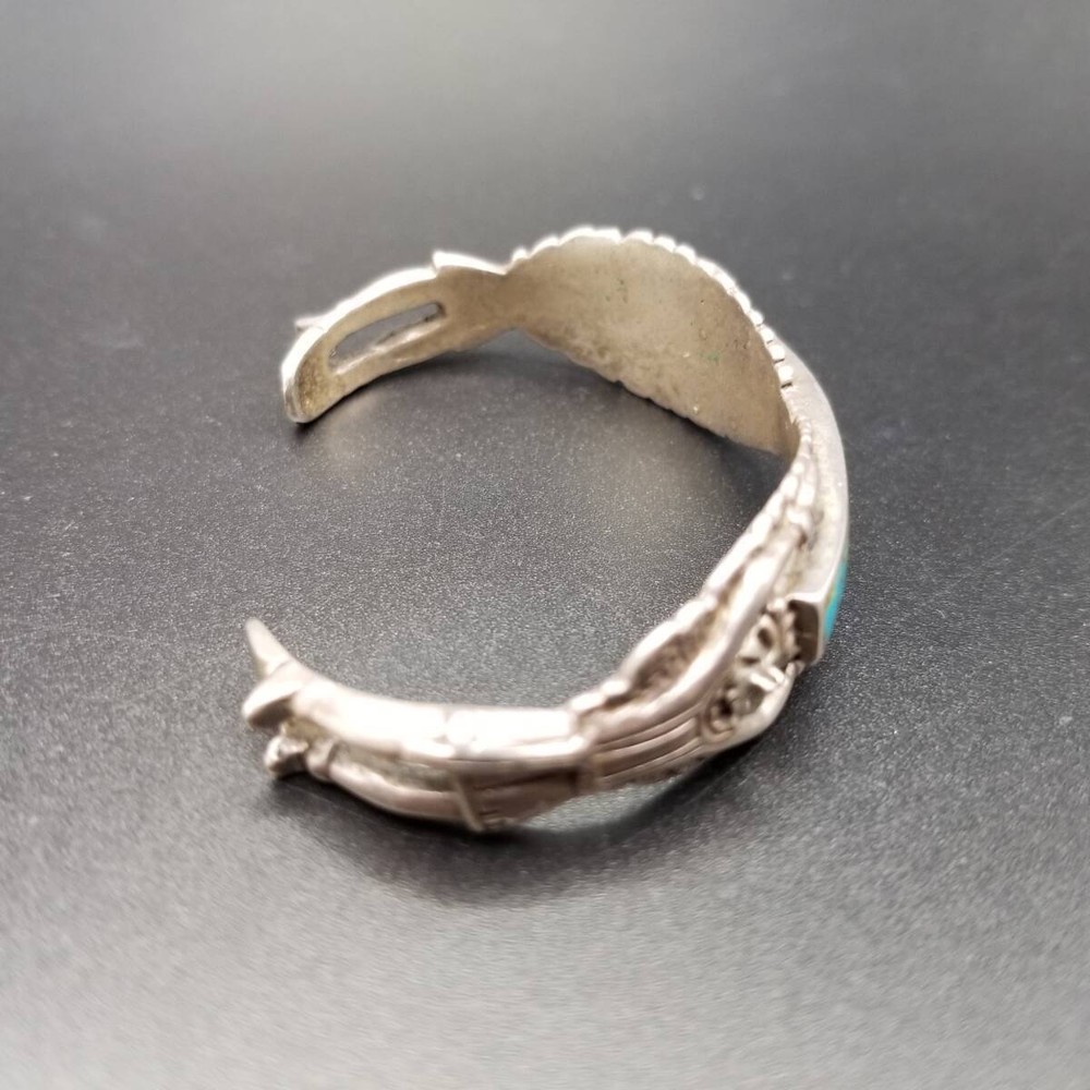 騎士 人の彫刻 ターコイズ インレイ ヴィンテージ シルバー カフ ブレスレット 民族的 トライバル 個性派ジュエリー Y19-F