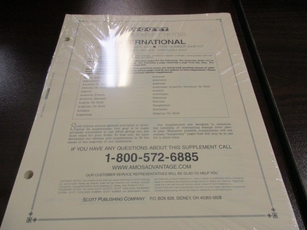 SCOTT  SUPPLEMENT NOTES  INTERNATIONAL #43A   W/FREE SHP.