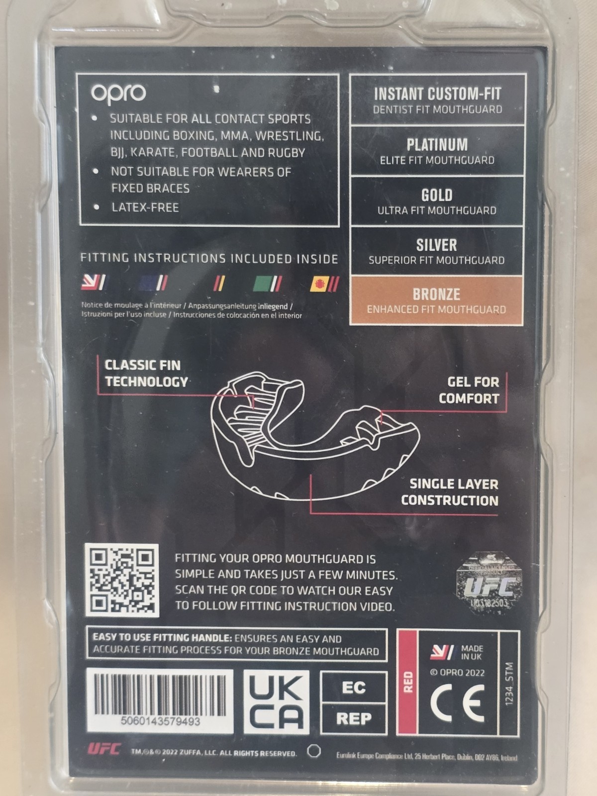 UFC Opro mouth guard bronze level adult 10+ Red new