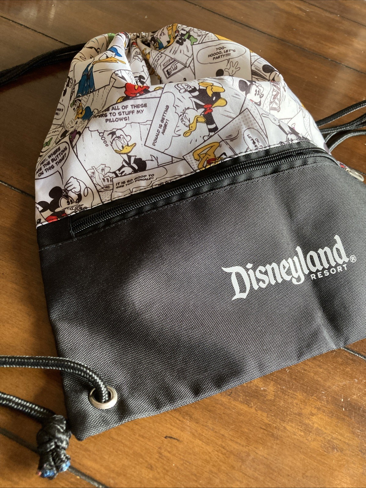 Disneyland Drawstring Backpack Comic Strip Mickey Minnie Mouse W Goofy - Bag
