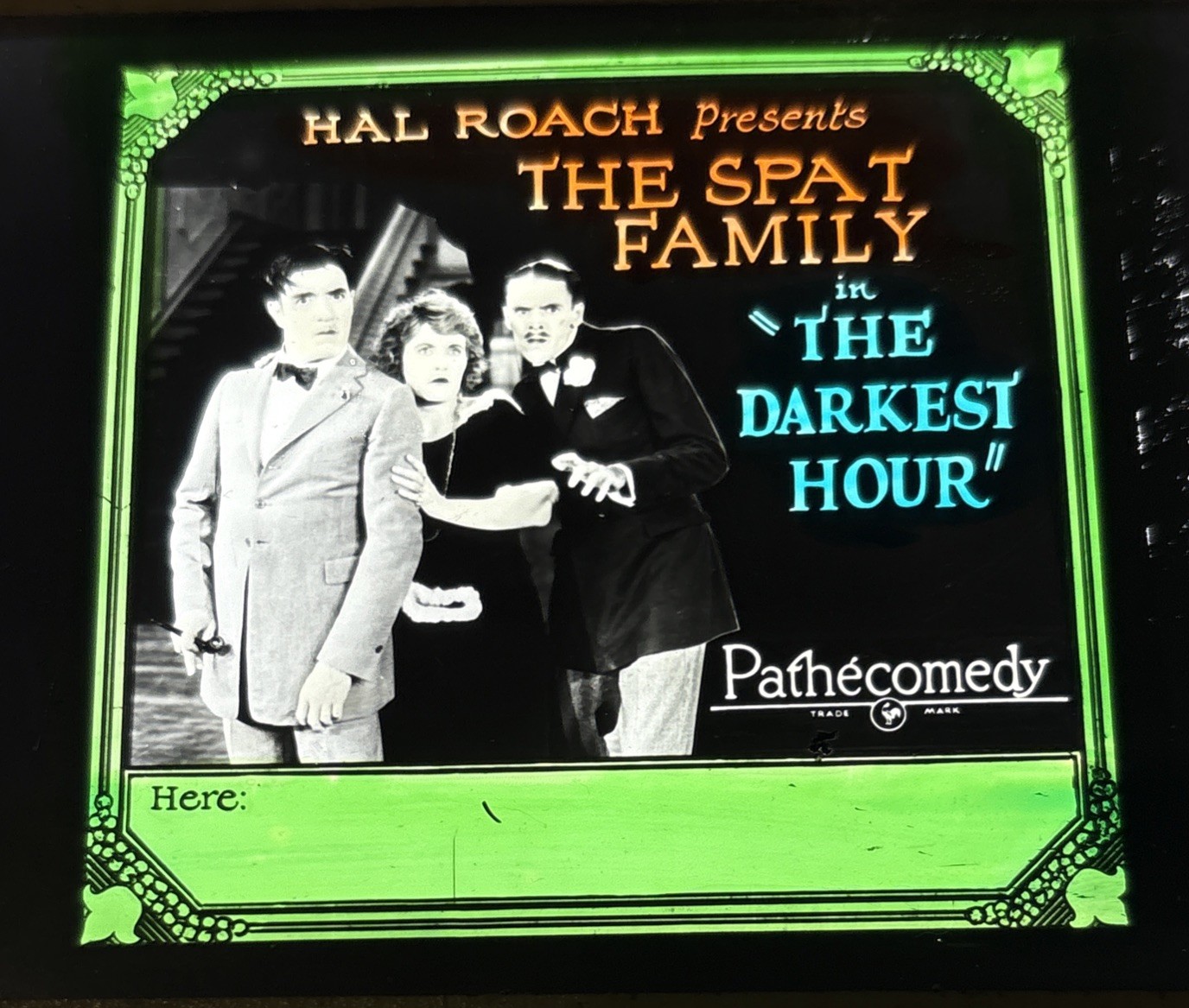 Vintage Magic Lantern Glass Theater Slide 1923 THE SPAT FAMILY in DARKEST HOUR