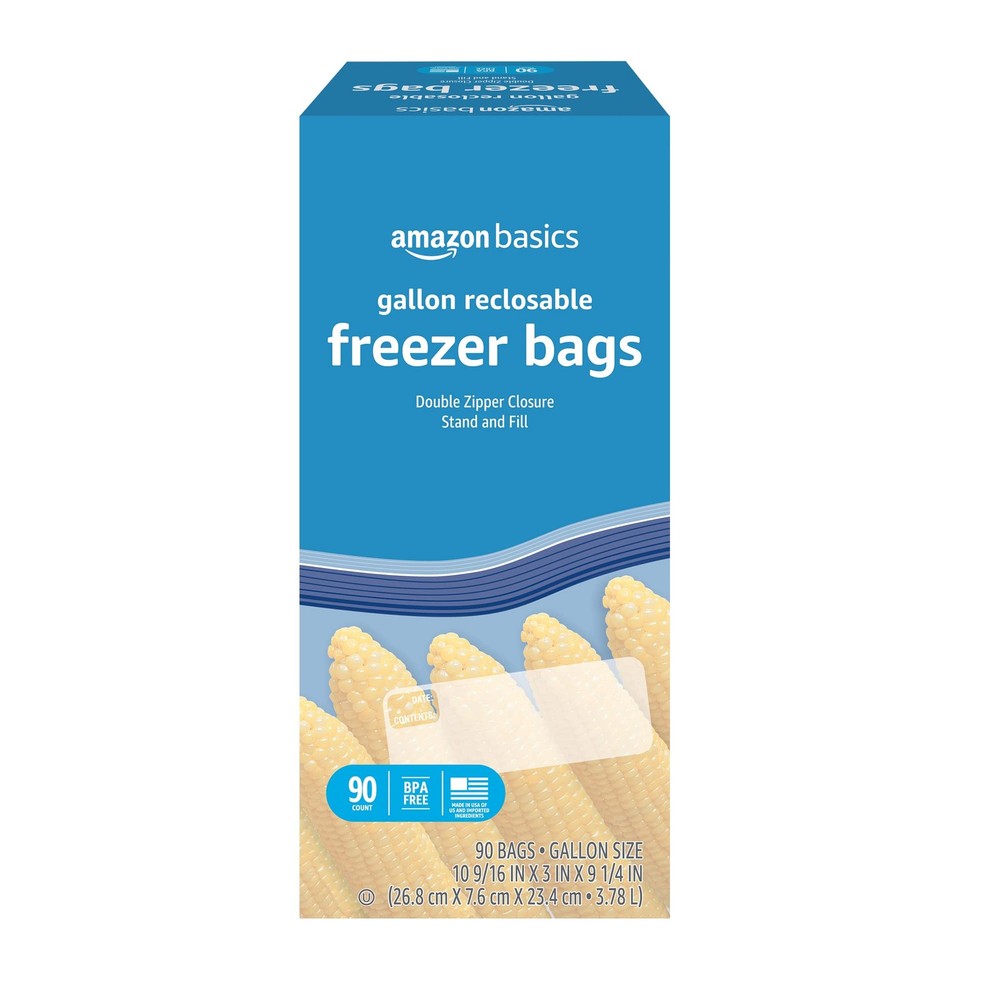 Amazon Basics Freezer Gallon Bags, 90 (Previously Solimo)