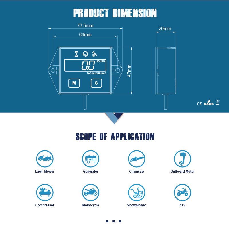 Digital Hour Meter Tachometer Maintenance Reminder User Shutdown For Lawn Mower