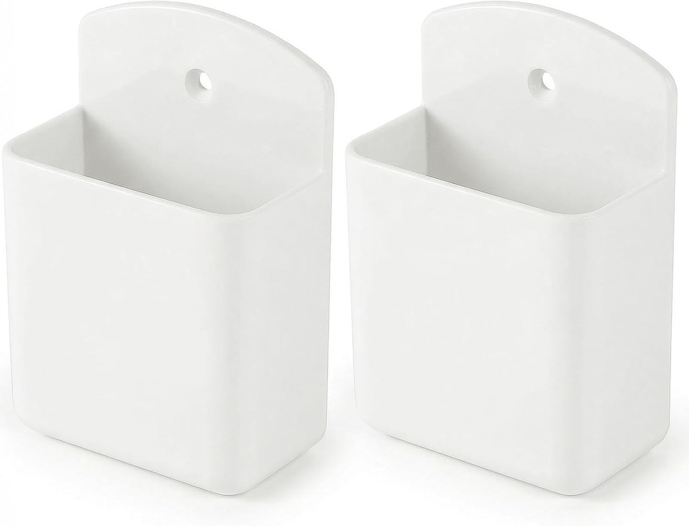 2 Pack White Remote Control Holder, Self Adhesive Wall Mount Storage Box for TV