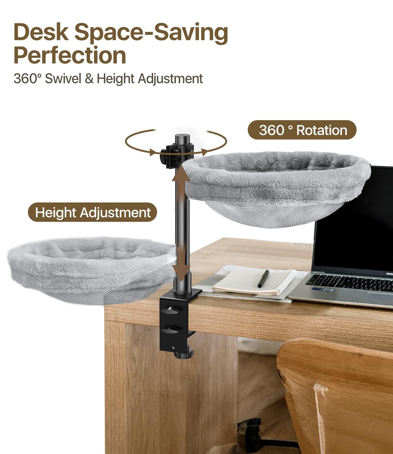 Cat Desk Bed, Cat Hammock for Home Office, 360°Rotating & Adjustable Shelf, R...