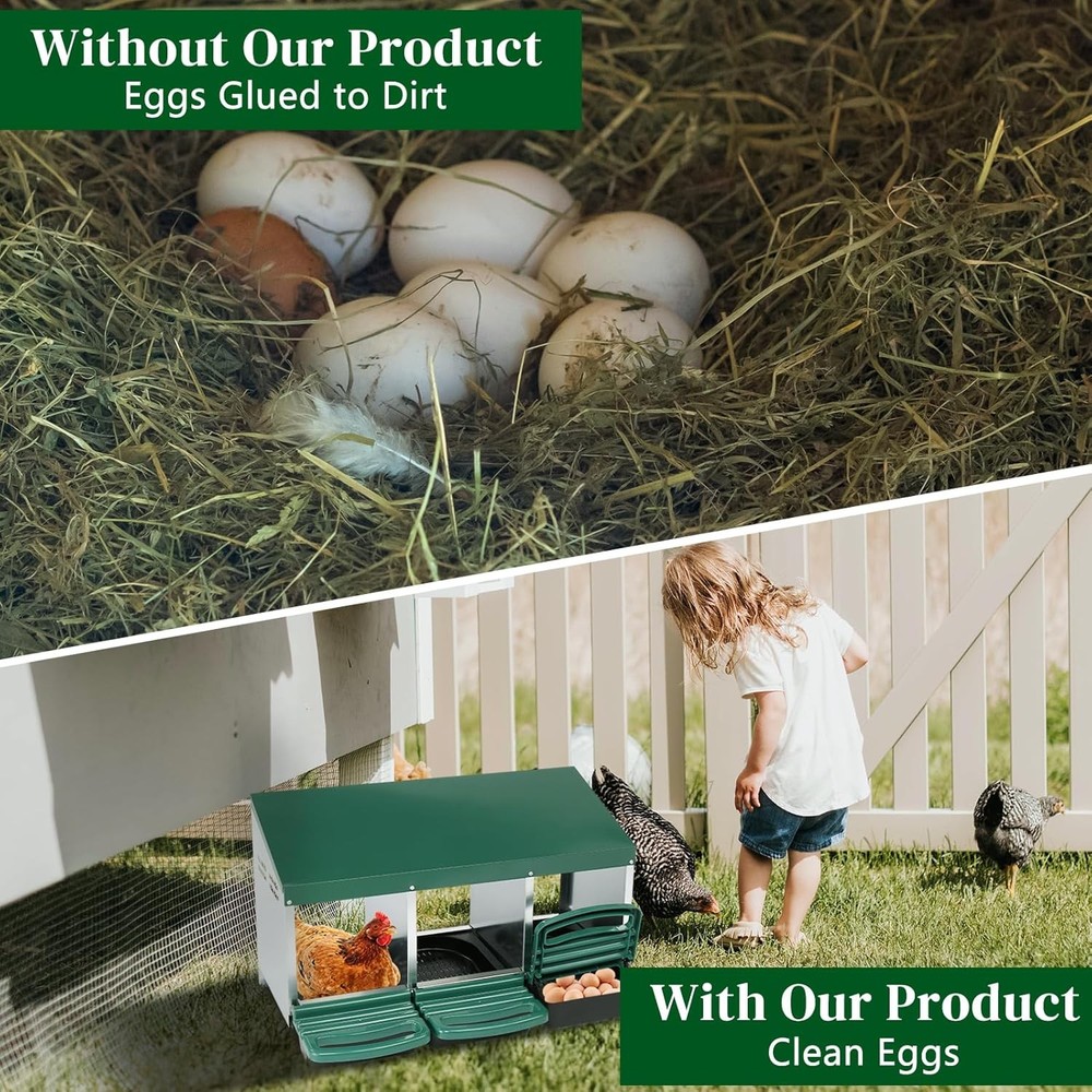 Chicken Nesting Box 3-Compartment Roll-Out w/ Plastic Baskets, Egg Nesting Boxes