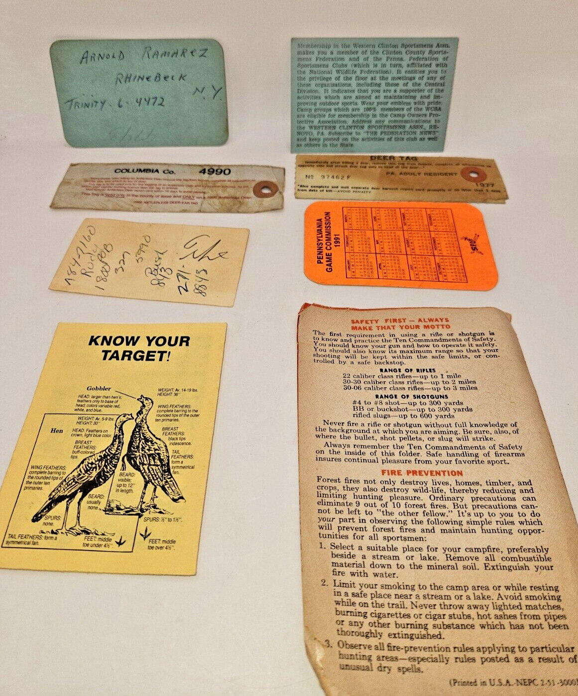 PENNSYLVANIA Deer Hunting 1977 1995 State Resident Gun club pass Misc papers