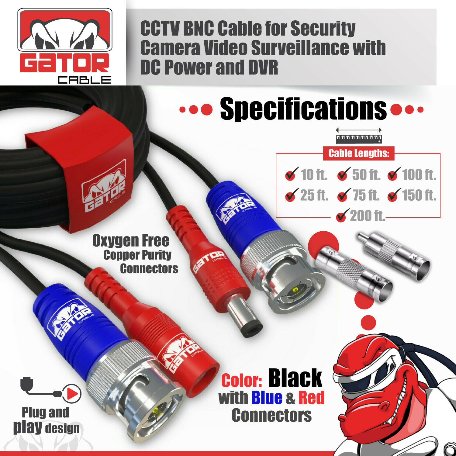 CCTV Cable Camera Security Surveillance BNC Extension Wire DC Power Video DVR HD