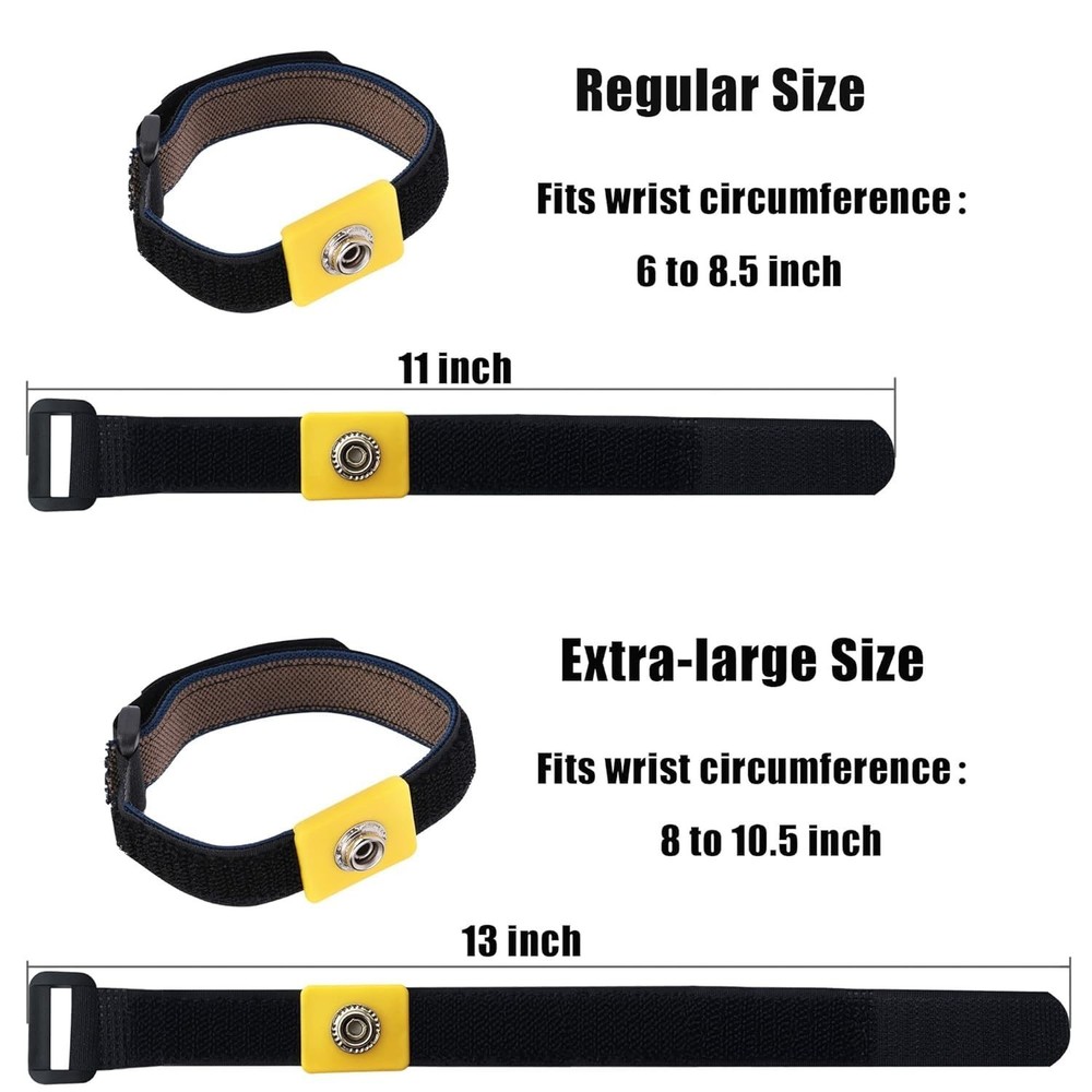 Electronics Grounding Bracelet: 11" Adjustable Wrist Strap with Coiled Cable