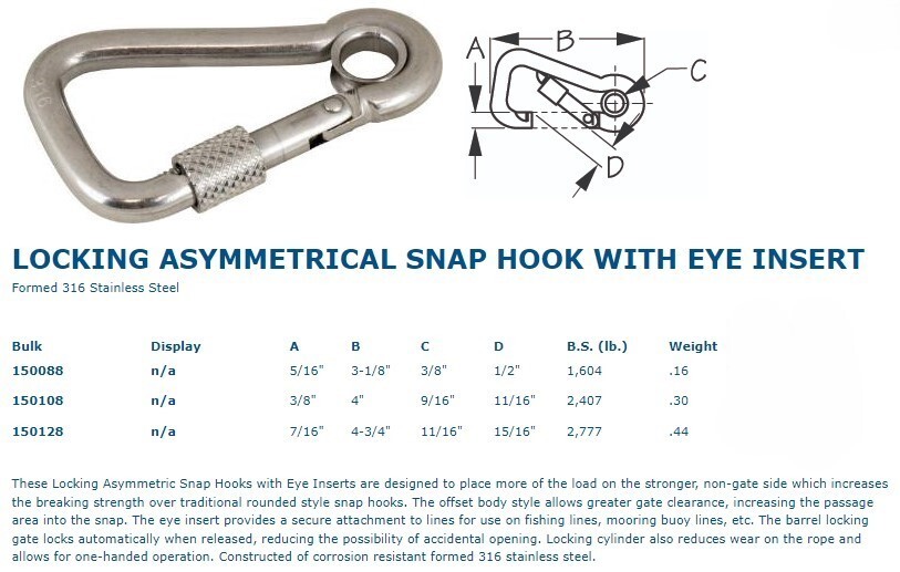Sea-Dog Locking Asymmetrical Snap Hook with Eye Insert, 4", 150108