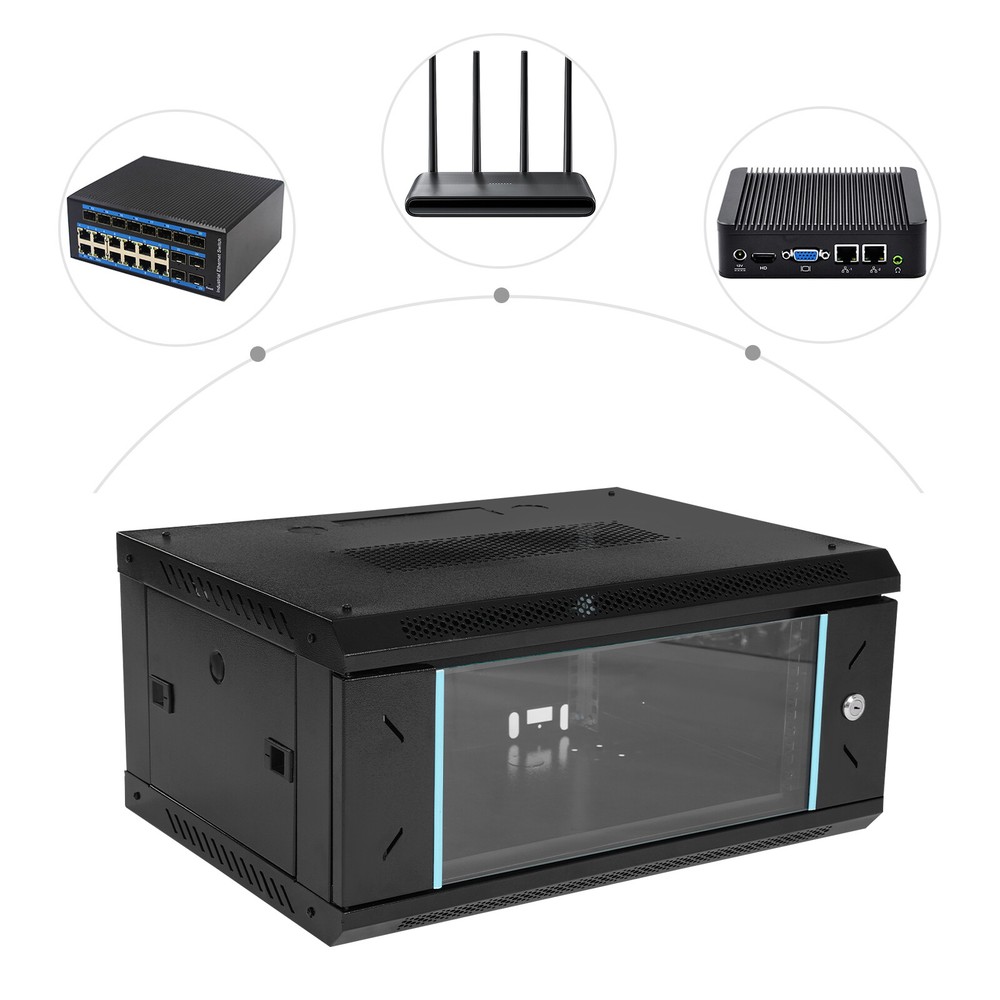 4U Wall Mount Network Server Cabinet, Locking Glass Door, Removable Side Panels