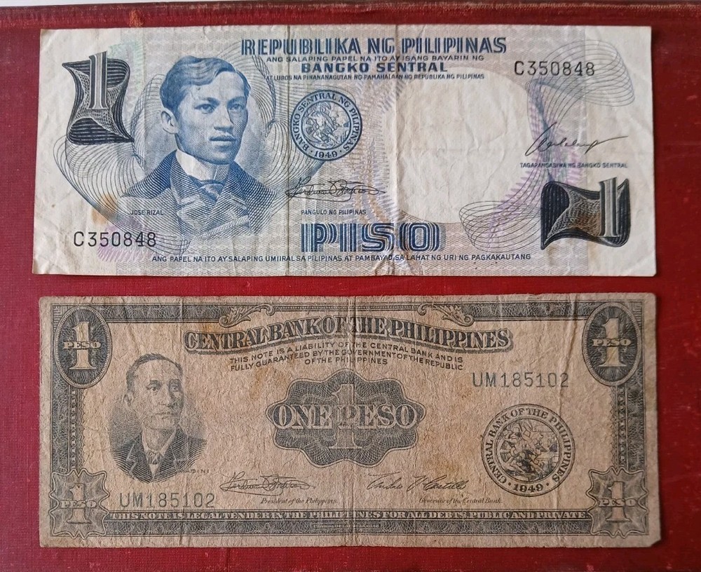 Phlippines 2 Notes Peso  1949, 1969 ND P#142a.