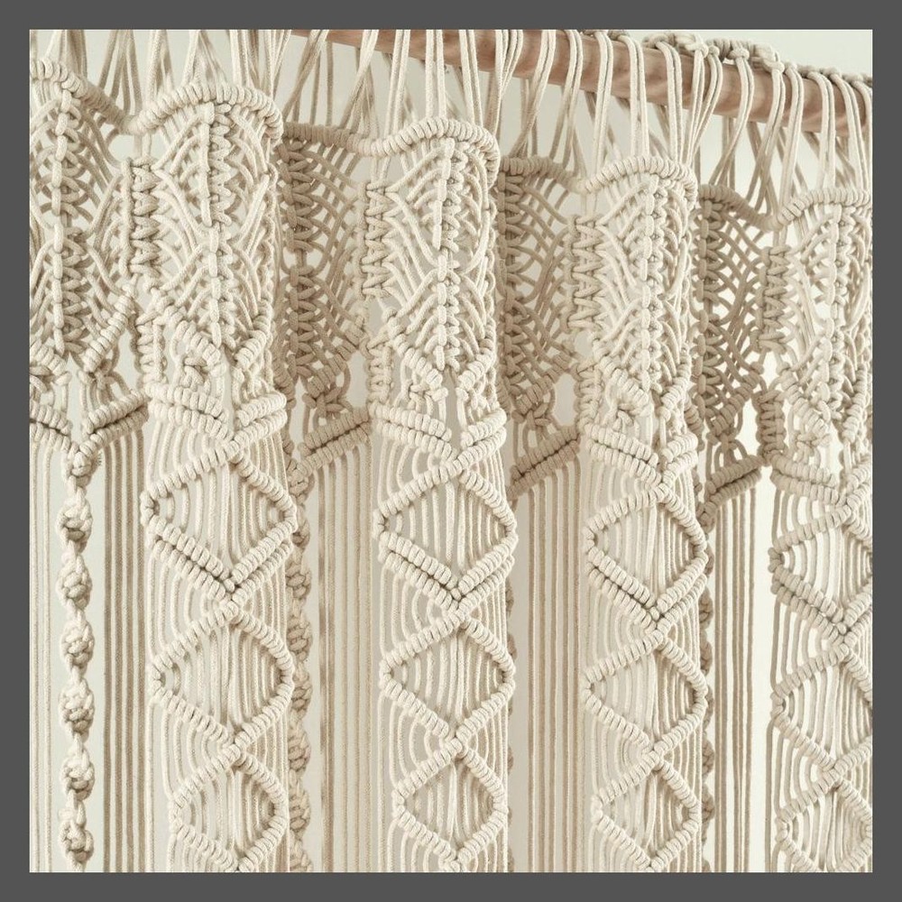 84"x40" Boho Macrame Sheer Window Curtain Panel Neutral - Lush Décor
