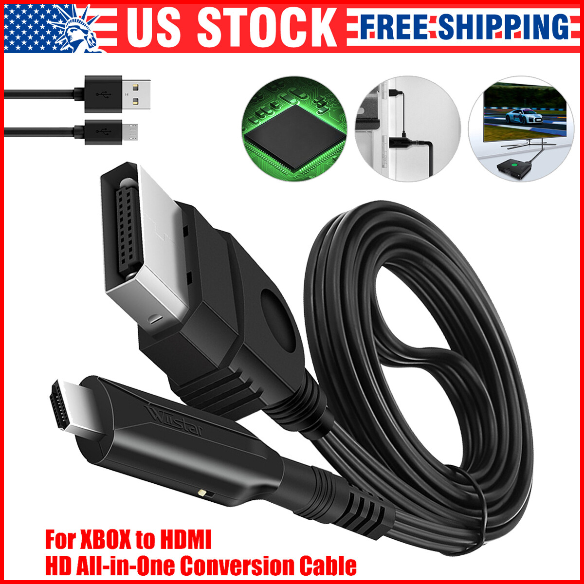 For Xbox to HDMI Converter Adapter Original Microsoft Xbox Console Controller US