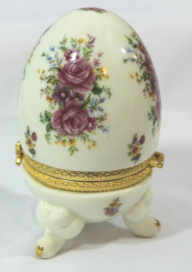 Formalities by Baum Bros. Hinged Porcelain Egg Trinket Box ~ Roses