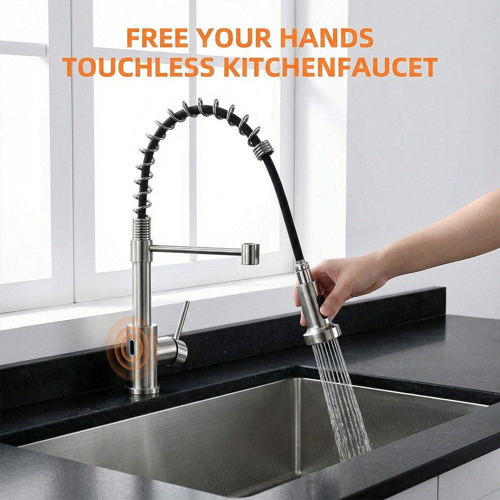 25.5" Pull-Down Kitchen Faucet with Touchless Motion Sensor, 304 Stainless Steel
