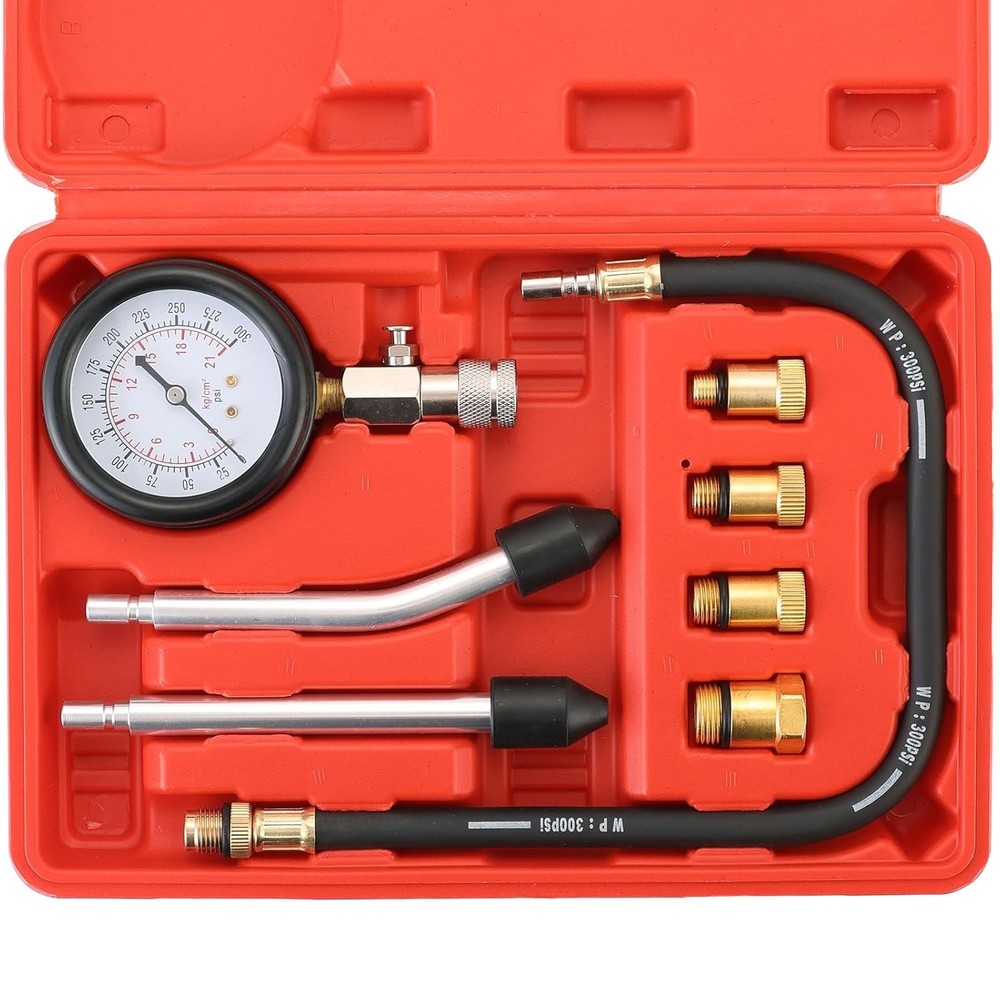 8PCS Petrol Engine Cylinder Compression Tester Kit | Compression Tester Red