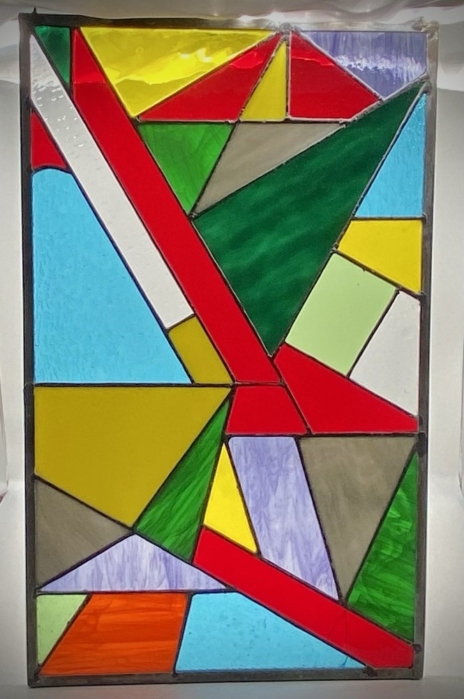 STUNNING STAINED GLASS PANEL Abstract Modern Geometric Frank Lloyd Wright Style